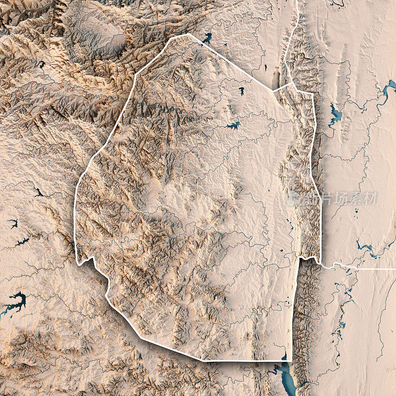 Eswatini 3D渲染地形图中立边界